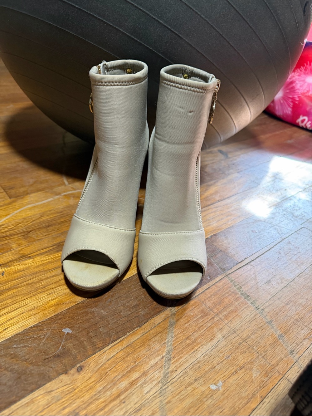 Guess Women's Open-Toe Ankle Heels in Light Beige